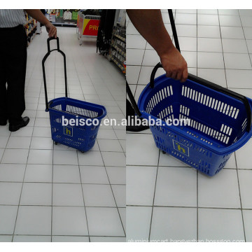 Durable shopping basket on wheels for convenience store